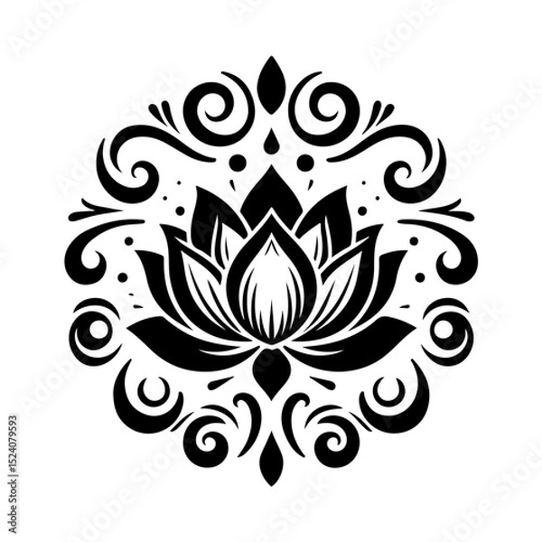 Obraz floral design element, Seamless Black and White Floral Pattern – Elegant Vintage Style Botanical Design