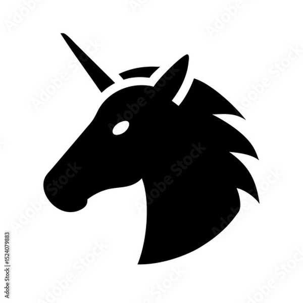 Fototapeta Flat unicorn head icon black fantasy vector design with horn
