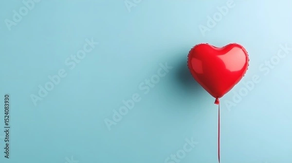 Fototapeta A red heart-shaped balloon drifting away in the sky against a clear blue backdrop