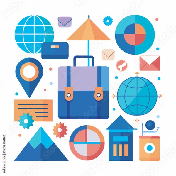 Fototapeta Travel infographic elements and journey essentials pack