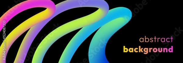 Fototapeta Vibrant abstract background with colorful gradient lines, smooth tubular shapes and black backdrop. Fluid vivid wavy rainbow ribbon in the form of loops or spirals. Trendy dynamic futuristic banner