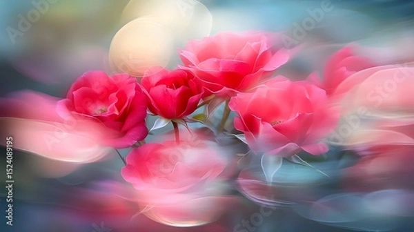 Fototapeta A bouquet of red roses with a soft-focus effect highlighting the vibrant petals