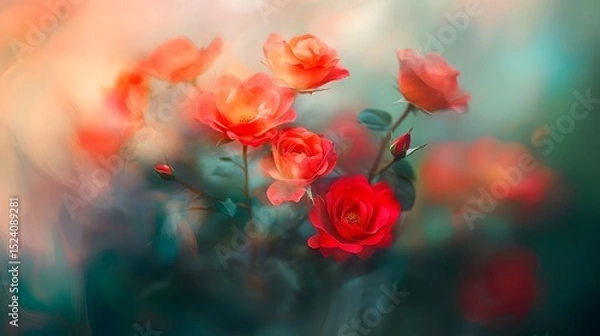 Fototapeta A bouquet of red roses with a soft-focus effect highlighting the vibrant petals