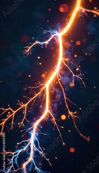 Fototapeta Close-up shot of sparking electrical wires, intricate network of energy flow, glowing blue and orange arcs, high voltage, abstract energy concept , current, wires, circuit