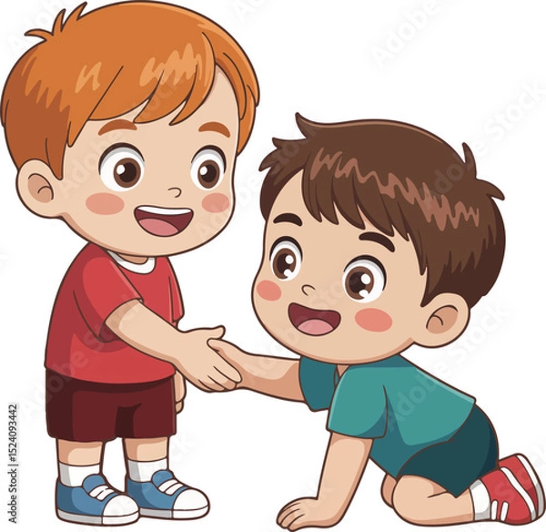 Obraz Two Young Boys Shaking Hands Symbol of Friendship and Cooperation
