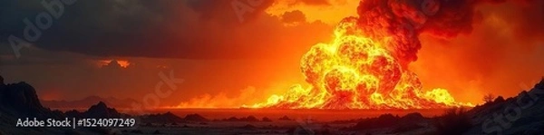 Fototapeta Spectacular fiery explosion, intense heat and light radiating outwards, engulfing everything in its path, a dramatic display of destructive power , might, fiery