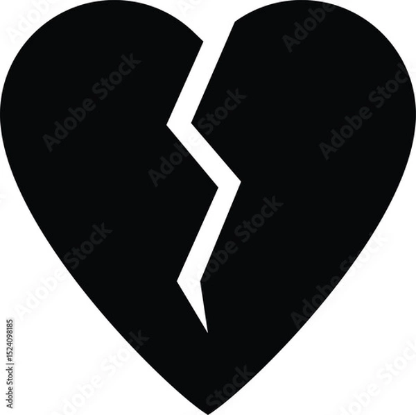 Fototapeta Black broken heart. Broken heart. Heartbreak, broken heart or divorce flat icon for apps and websites. Pain or separation