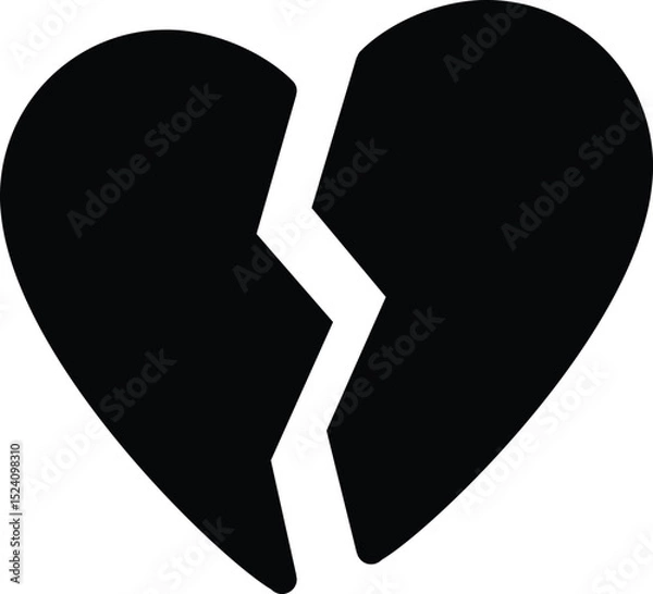 Fototapeta Black broken heart. Broken heart. Heartbreak, broken heart or divorce flat icon for apps and websites. Pain or separation