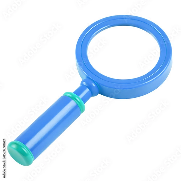 Fototapeta Blue Magnifying Glass 3d icon in cartoon plastic style minimal isolated on transparent white background