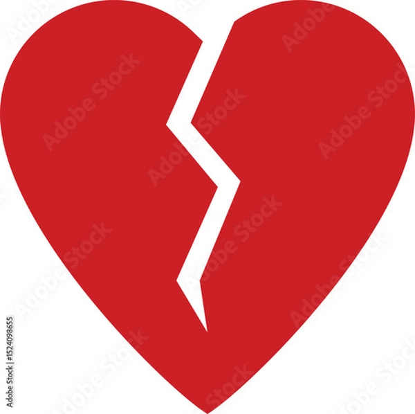 Fototapeta Red broken heart. Broken heart. Heartbreak, broken heart or divorce flat icon for apps and websites. Pain or separation