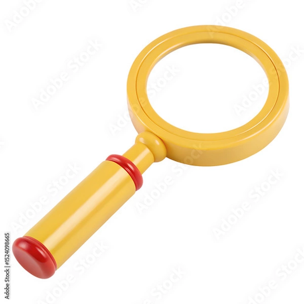 Fototapeta Yellow Magnifying Glass 3d icon in cartoon plastic style minimal isolated on transparent white background