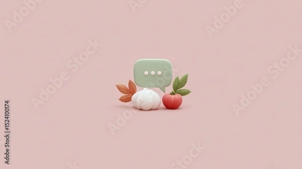 Obraz Minimalist Food Chat  Garlic  Tomato  Speech Bubble  Pastel Design