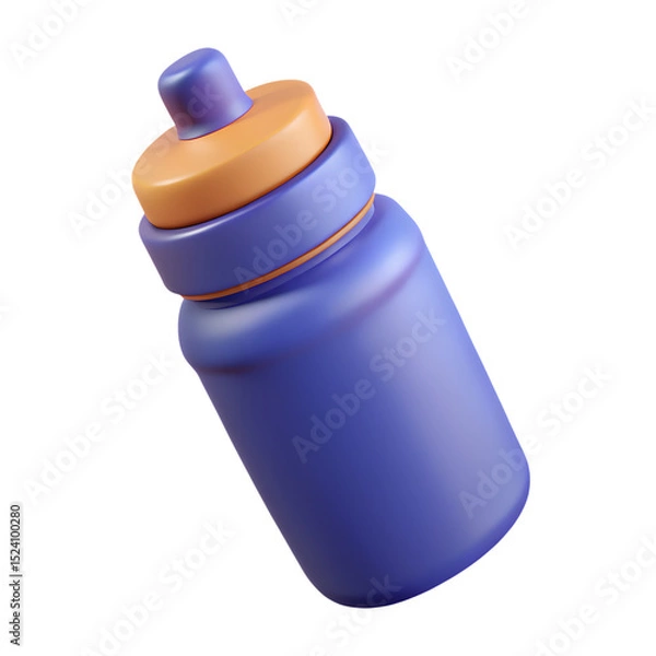Fototapeta Purple Water Bottle 3d icon in cartoon plastic style minimal isolated on transparent white background