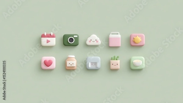 Obraz Cute Pastel App Icons  Minimalist Design  Kawaii Style