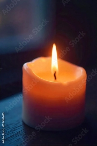 Fototapeta Close-up of a softly glowing candle, creating a warm and inviting candlelit ambiance Perfect for relaxation, spa, meditation, or romantic themes , burning, glow, fire