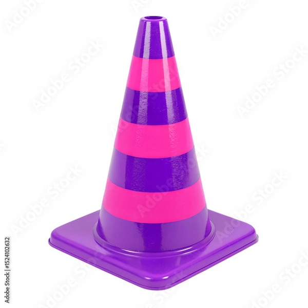 Fototapeta Purple Traffic Cone 3d icon in cartoon plastic style minimal isolated on transparent white background
