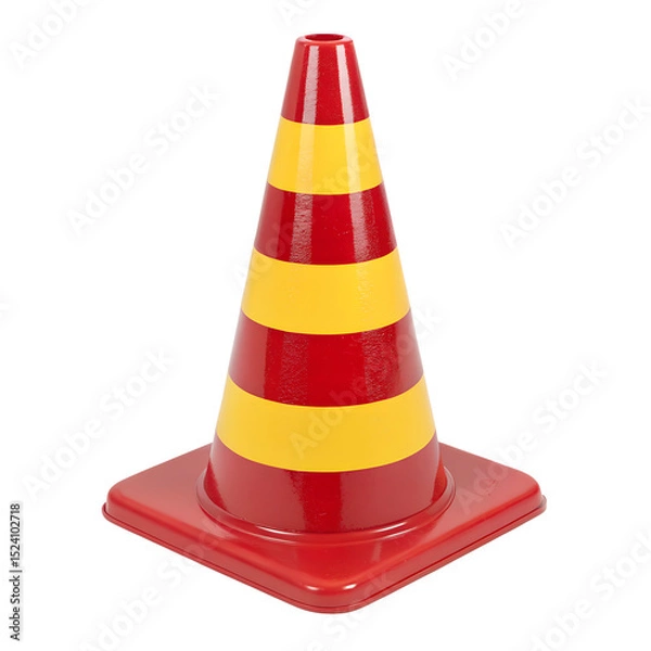 Fototapeta Red Traffic Cone 3d icon in cartoon plastic style minimal isolated on transparent white background