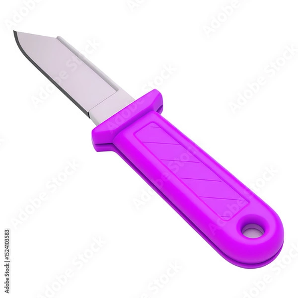 Fototapeta Purple Knife Tool 3d icon in cartoon plastic style minimal isolated on transparent white background