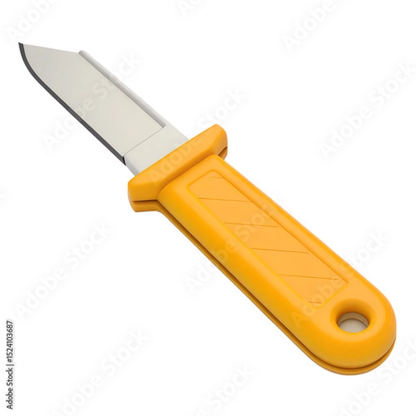Fototapeta Yellow Knife Tool 3d icon in cartoon plastic style minimal isolated on transparent white background