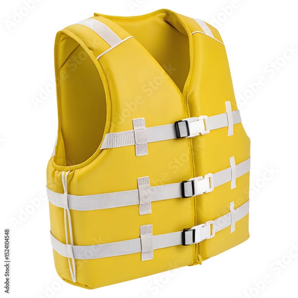 Fototapeta Yellow Life Vest Jacket 3d icon in cartoon plastic style minimal isolated on transparent white background