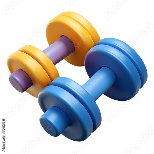 Fototapeta Dumbbells Weights 3d icon in cartoon plastic style minimal isolated on transparent white background