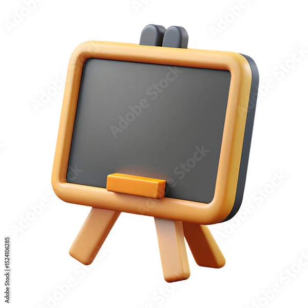 Fototapeta Chalkboard Easel 3d icon in cartoon plastic style minimal isolated on transparent white background