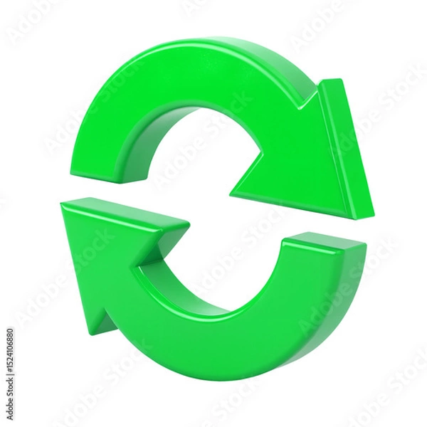 Fototapeta Green Refresh Arrows 3d icon in cartoon plastic style minimal isolated on transparent white background