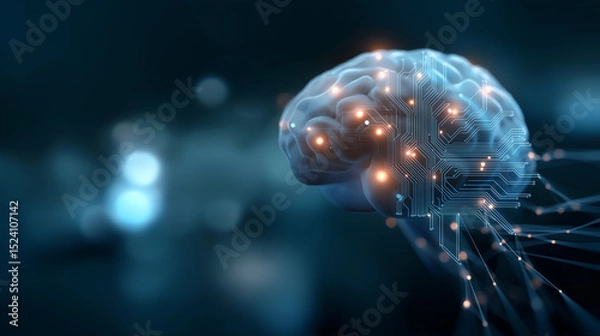 Fototapeta Abstract artificial intelligence brain interface with glowing circuits
