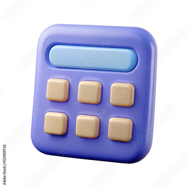 Fototapeta Blue Calculator 3d icon in cartoon plastic style minimal isolated on transparent white background