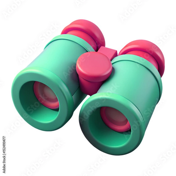 Fototapeta Green and Purple Binoculars 3d icon in cartoon plastic style minimal isolated on transparent white background