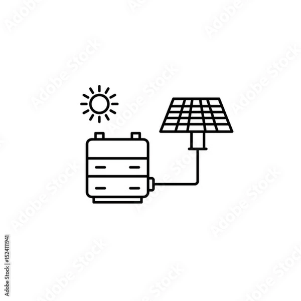 Fototapeta Solar panel connected to energy storage battery for smart home efficiency  