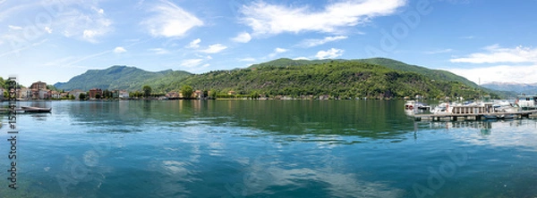 Fototapeta Landscape on Lake Ceresio, view from Porto Ceresio. Summer season,
