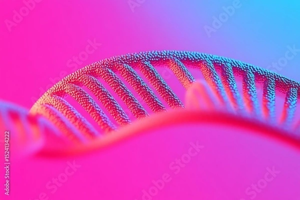 Fototapeta A close-up view of a DNA structure illuminated with vibrant colors, showcasing intricate details and patterns, symbolizing genetics and biology.