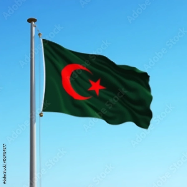 Obraz New flag of Bangladesh, A vibrant depiction of the flag, featuring a dark green background with a prominent red star and crescent moon