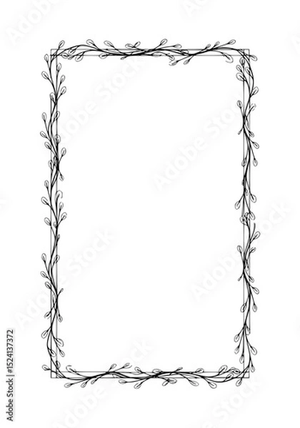 Fototapeta Elegant outline frame with floral design on transparent background in botanical style
