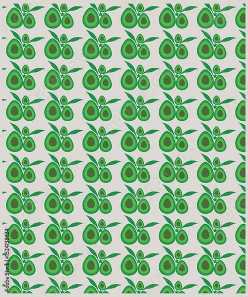 Fototapeta Avocados, fruits and leaves background. Avocado Pattern And Template. Sliced avocado on a Light background stock illustration. Seamless pattern of avocados 