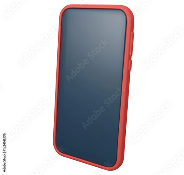 Obraz Realistic smartphone with screen off in red silicone case 3D vector illustration isolated on a white background