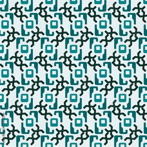 Obraz Modern abstract geometric seamless pattern featuring bold, interlocking techno style motifs in teal and black. Perfect for textiles, wallpapers, packaging, and digital backdrops. Trendy design for con