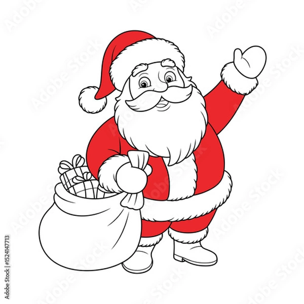 Obraz Vector illustration of a jovial Santa Claus with a smile Christmas background with white