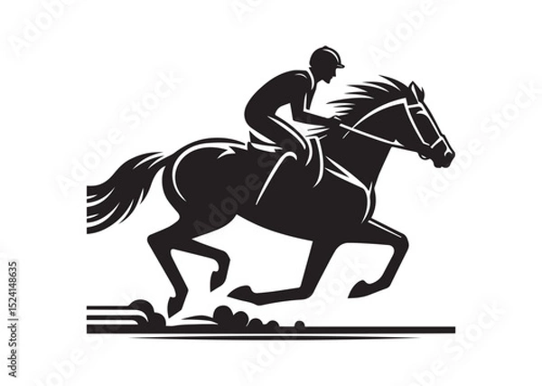 Fototapeta A man riding a horse with high speed running Silhouette Vector