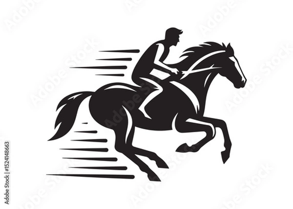 Fototapeta A man riding a horse with high speed running Silhouette Vector