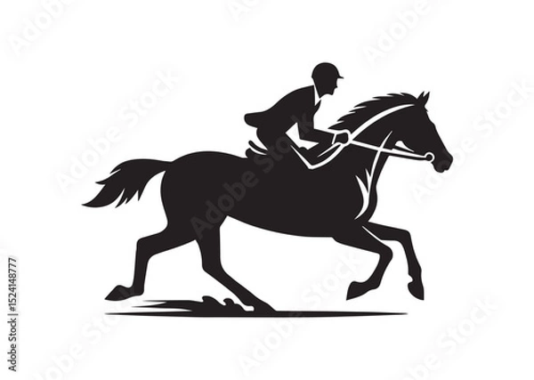 Fototapeta A man riding a horse with high speed running Silhouette Vector