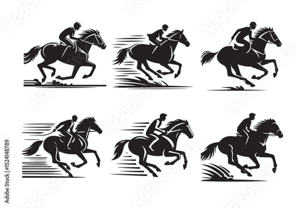Fototapeta A man riding a horse with high speed running Silhouette Vector Set