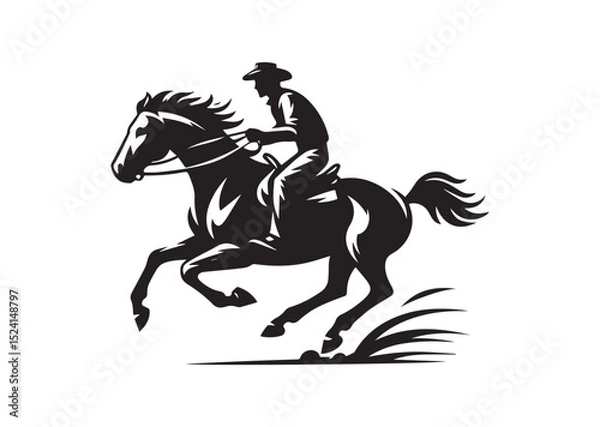 Fototapeta A man riding a horse with high speed running Silhouette Vector