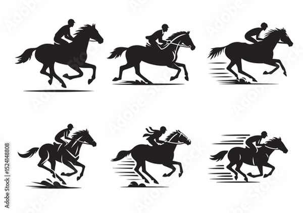 Fototapeta A man riding a horse with high speed running Silhouette Vector Set