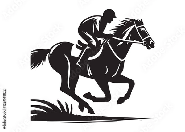 Fototapeta A man riding a horse with high speed running Silhouette Vector