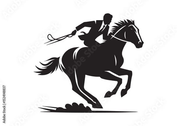Fototapeta A man riding a horse with high speed running Silhouette Vector