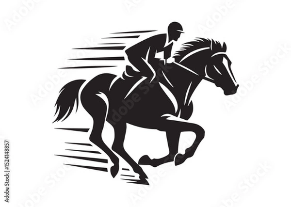 Fototapeta A man riding a horse with high speed running Silhouette Vector