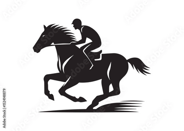 Fototapeta A man riding a horse with high speed running Silhouette Vector