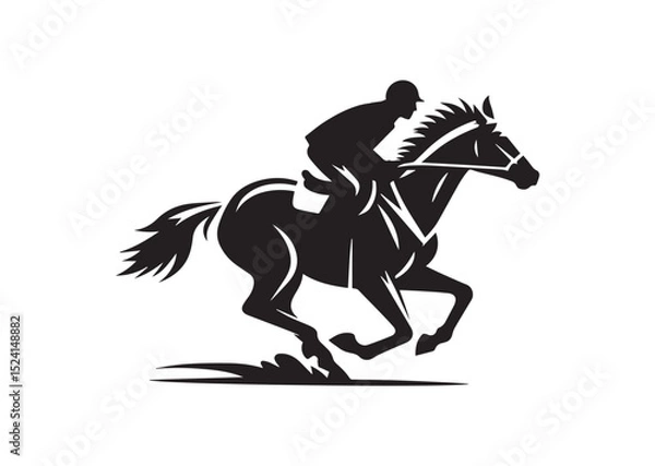 Fototapeta A man riding a horse with high speed running Silhouette Vector